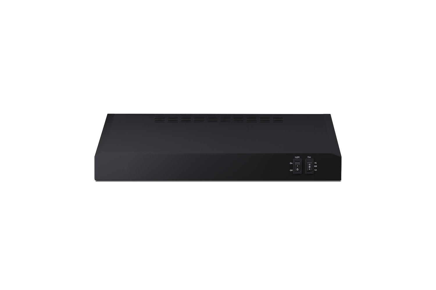 20 inch wide under cabinet convertible range hood for ducted or ductless use in black, made in North America